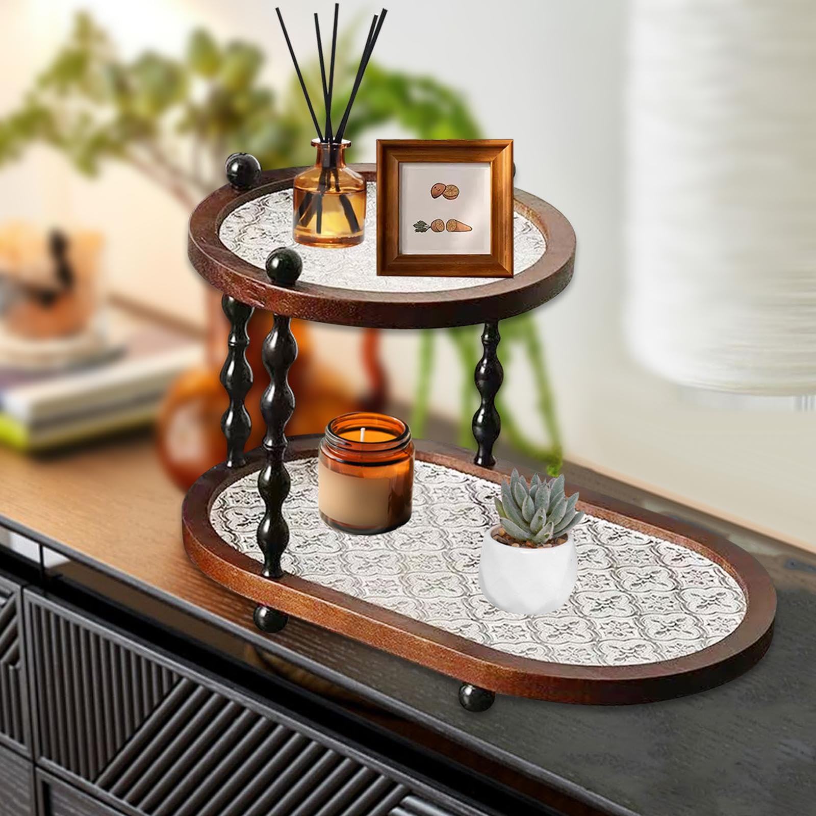 Organisateur de Maquillage Plateau de Rangement Étagère pour Cosmétiques Support de Bureau Matériau Acrylique Robuste Adapté à La Chambre Table Salle, Bégonia