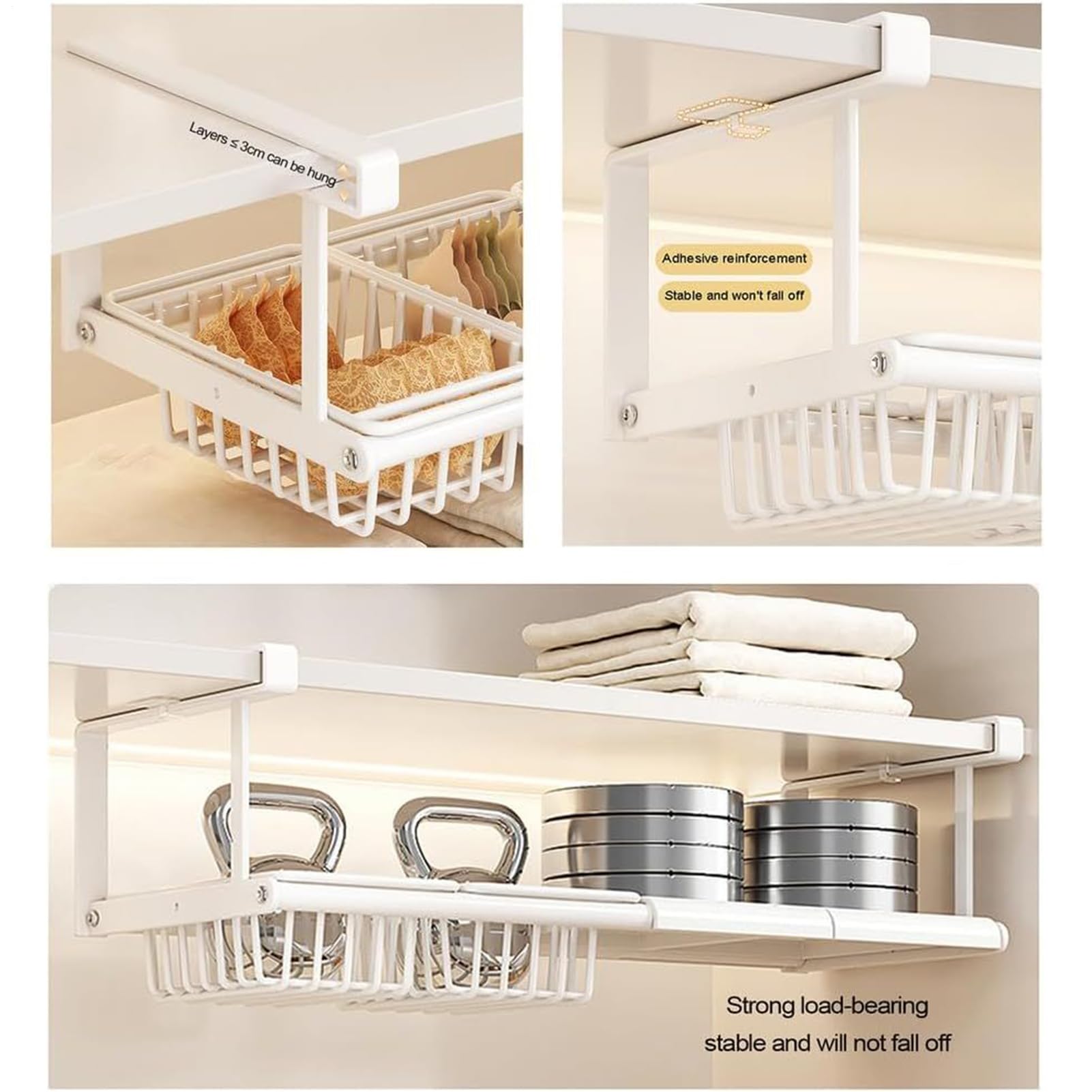 Cesta para Debajo del Armario, Soporte retráctil para Debajo del Escritorio, para Armario, despensa, lavandería, Estudio, Cocina, Dormitorio