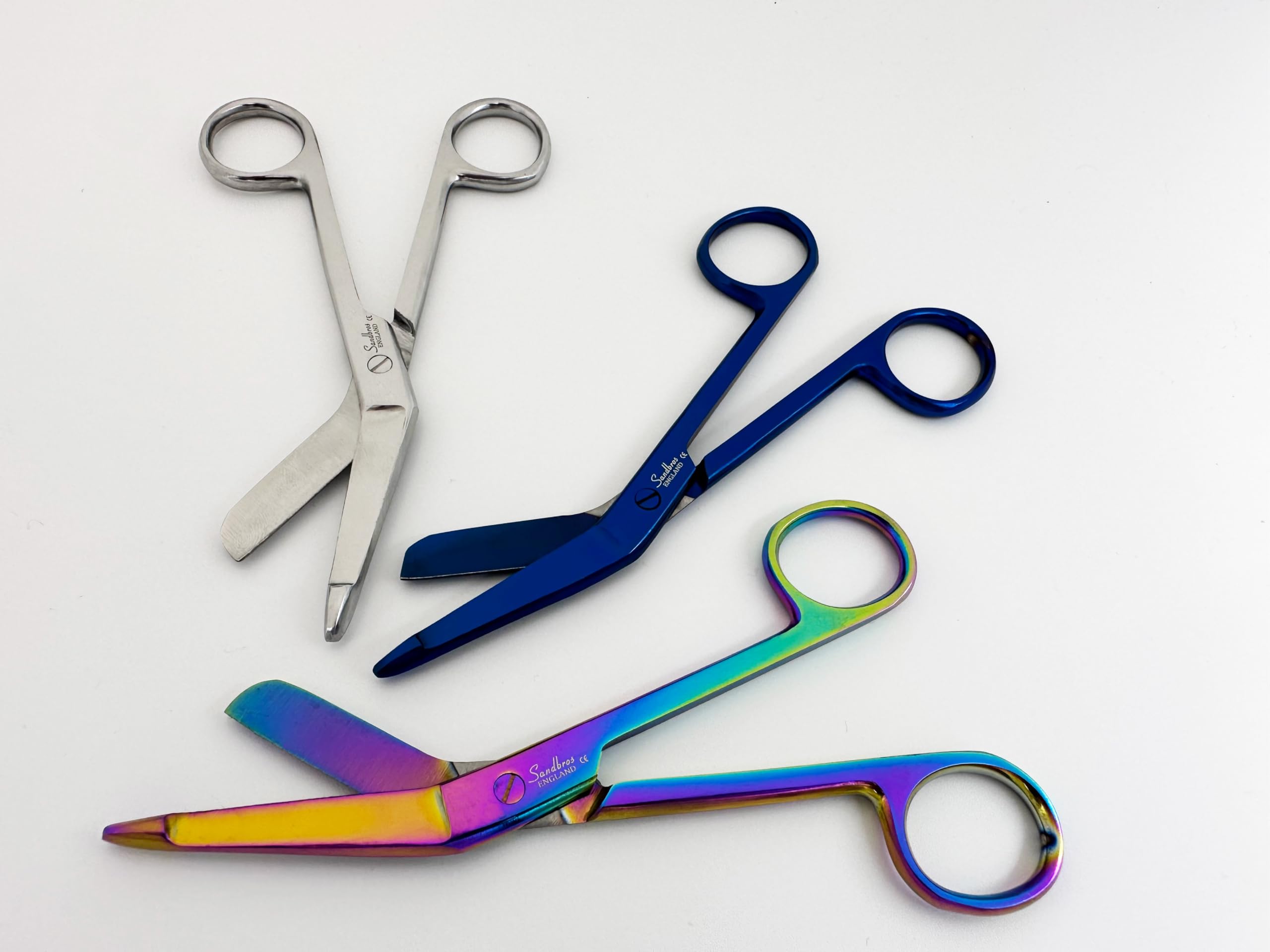 Sandbros3 x Bandage Scissors Stainless Steel Silver-Rainbow and Blue(Set of 3) 14.5cm Medium