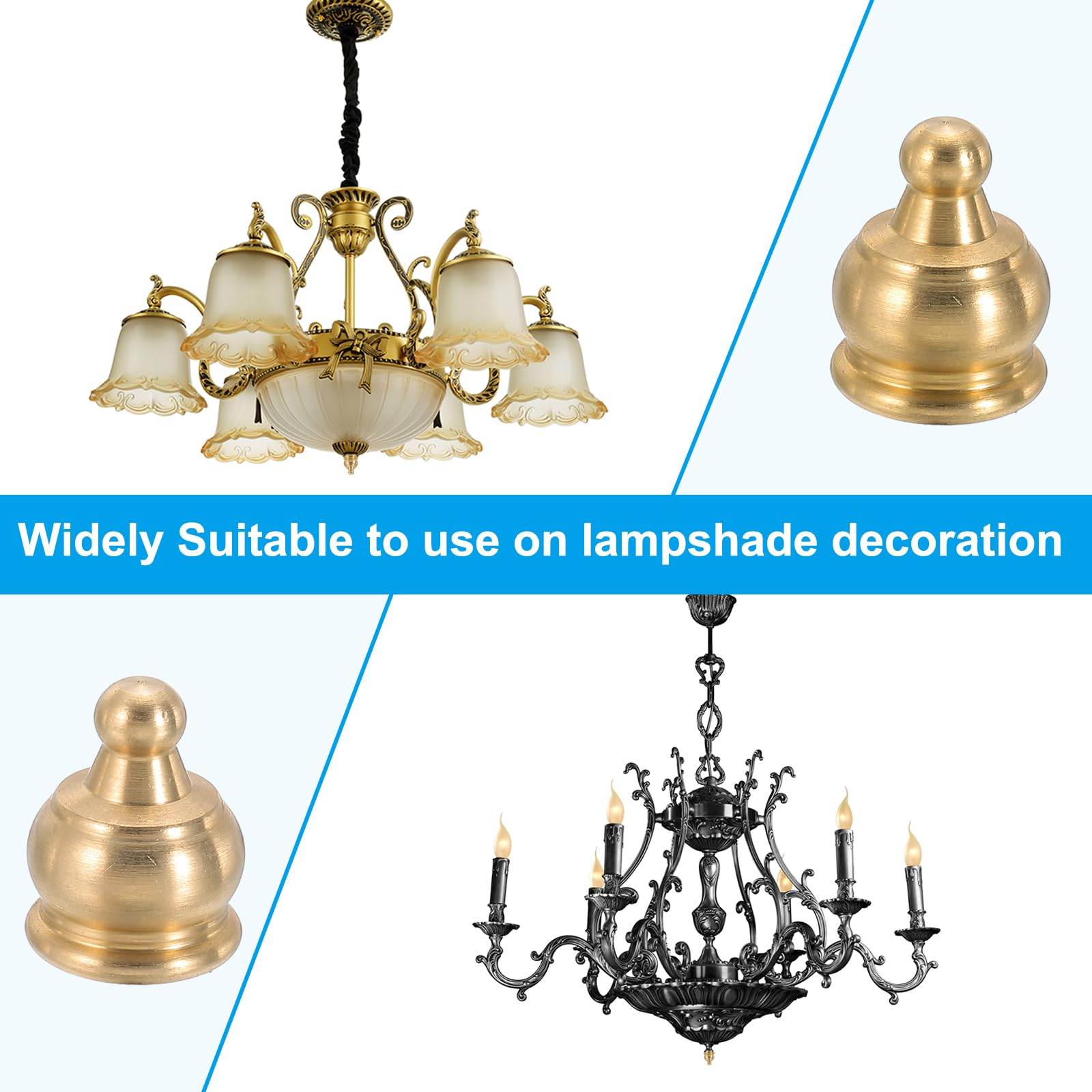 PATIKIL 14.5 x 19mm Pomelli Cappucci per Lampade, 2 Set Dadi a Testa Bombata Ottone Massiccio per Paralume, con Adattatore Riduzione Ottone per Lampade Tavolo e Terra