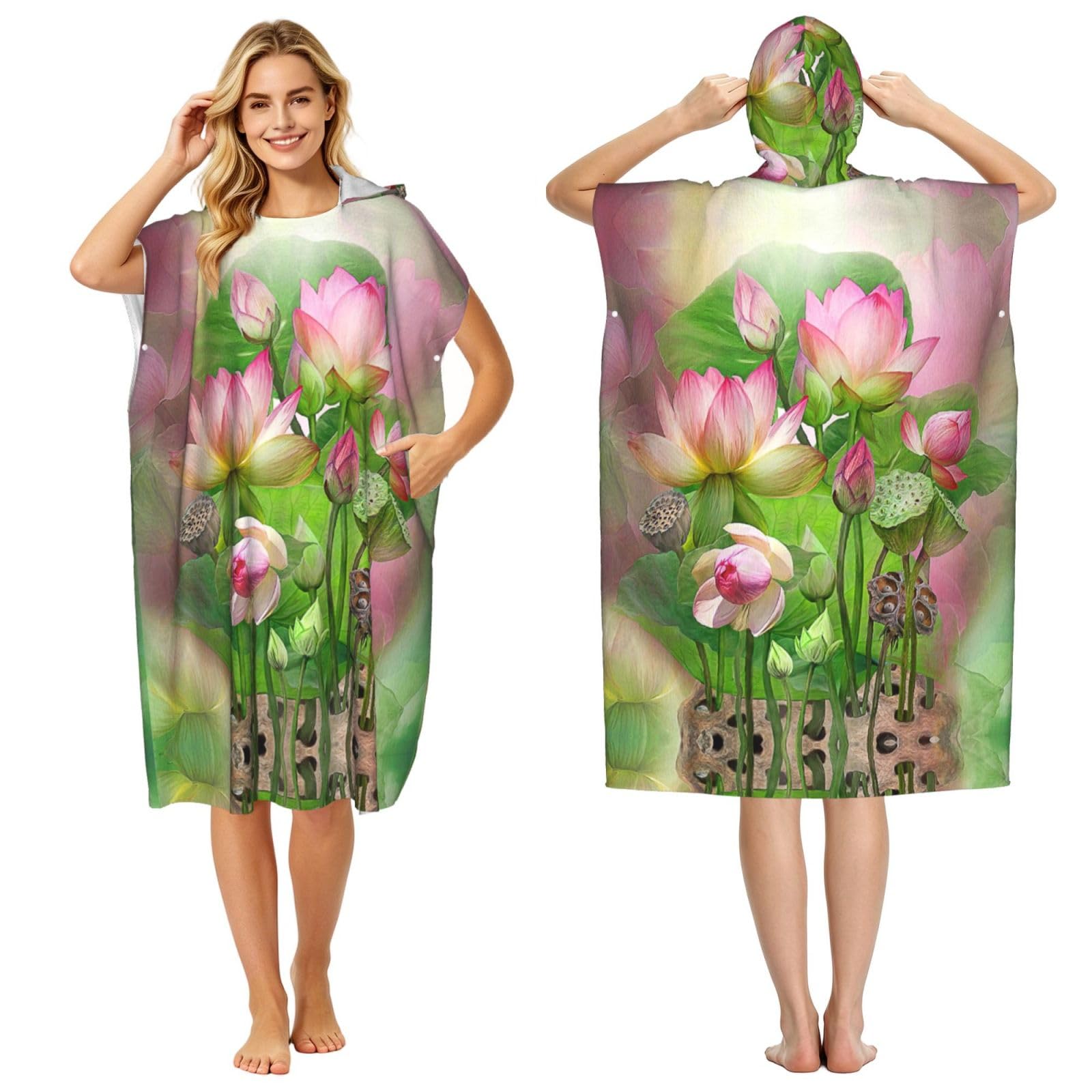 Peignoir à capuche adulte léger Spirit Of The Lotus pour piscine et natation