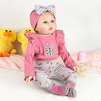 Vista 4 de Muñecas Reborn Ropa de bebé, trajes rosas para muñecas Reborn de 22 a 24 pulgadas, conjunto de ropa de muñeca de 4 piezas