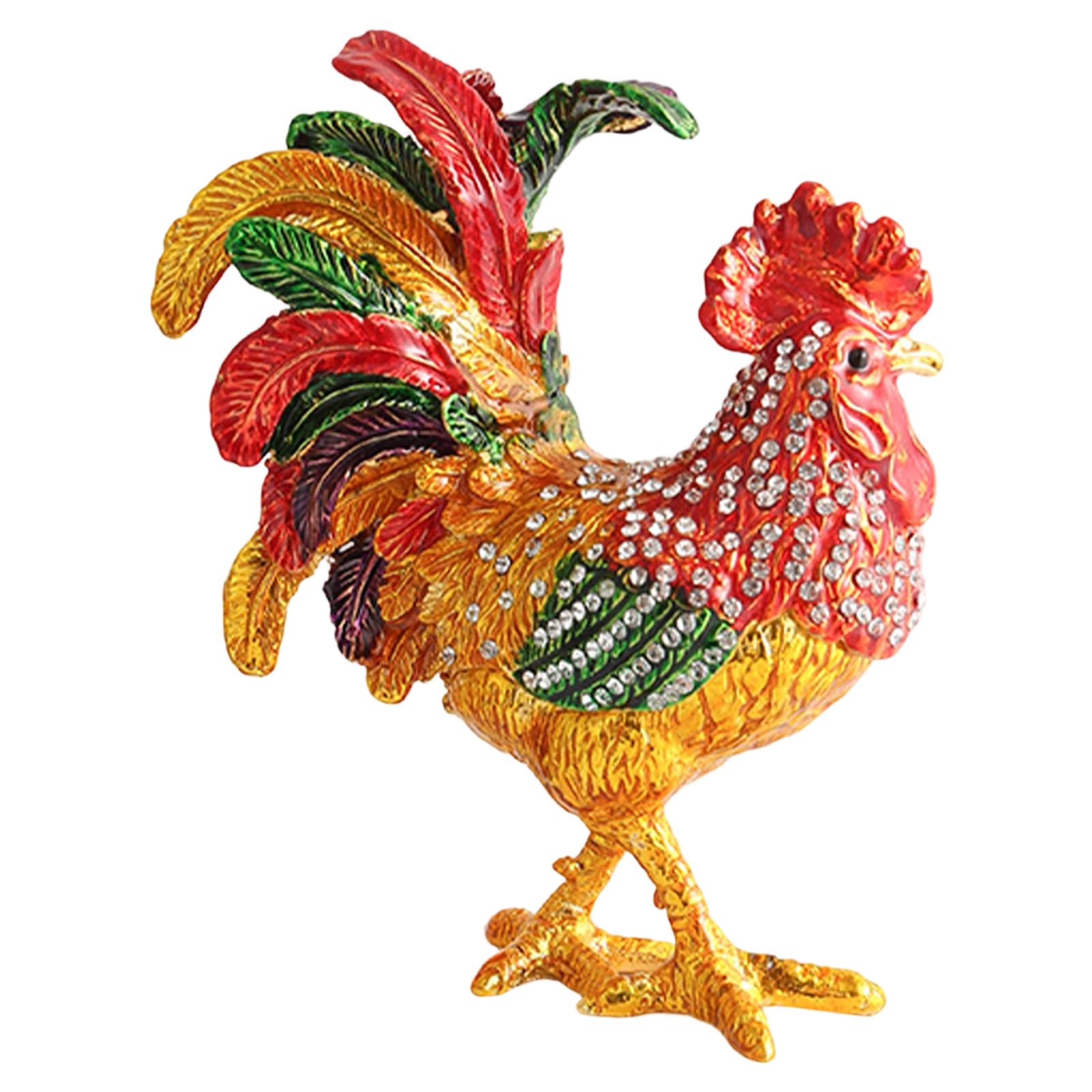 Kelisdi Exquisite Alloy Trinket Box Rooster Shaped Jewelry Case with Glossy Finish and Sparkling Rhinestones for Small Accessory Alloy Jewelry Storage Box