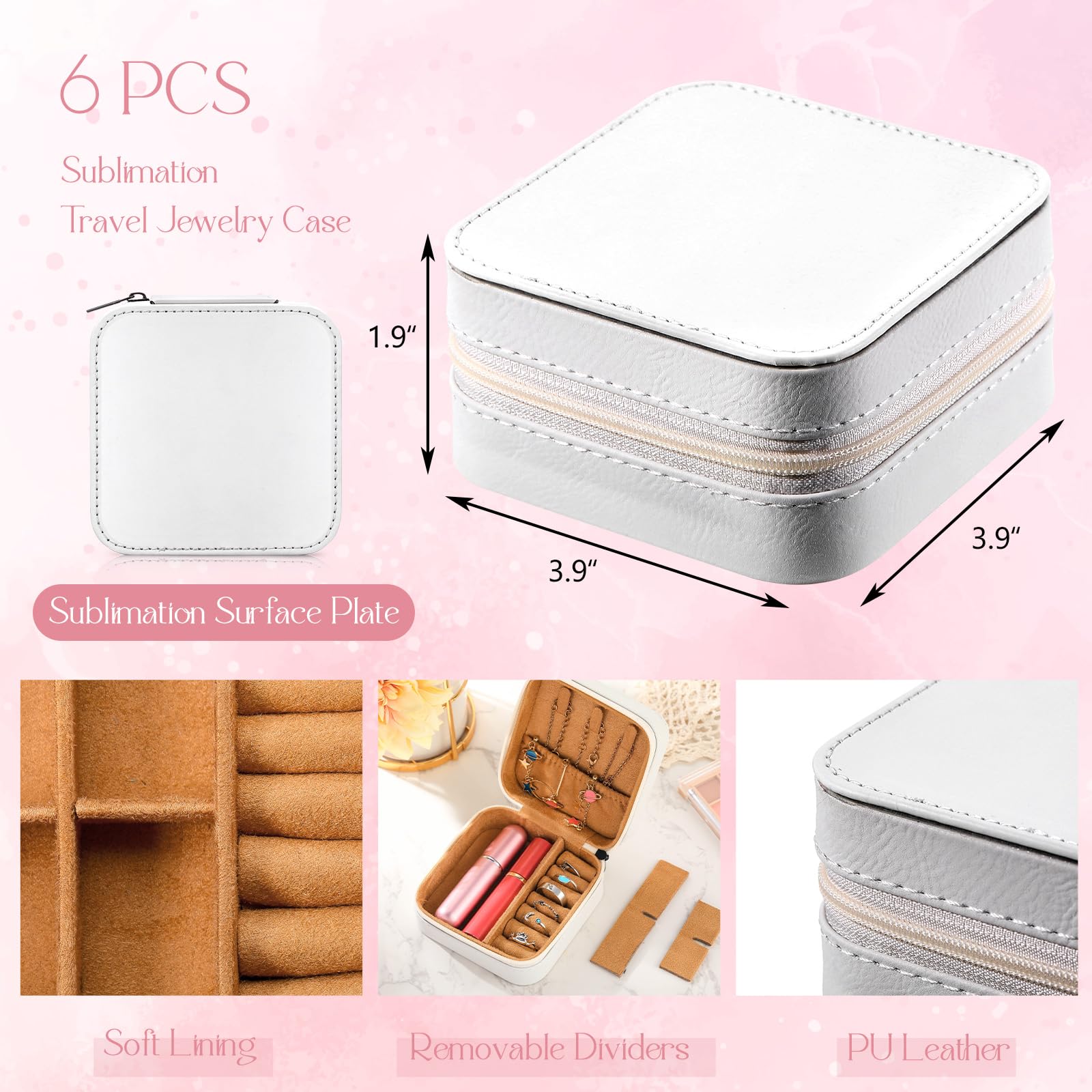 Tondiamo 6 Stück Sublimationsreise-Schmuckkästchen, kleine Reise-Schmuckschatulle, tragbarer Schmuck-Organizer für Reisen, Geschenke für Frauen, Mädchen, Abschlussfeier, Brautjungfer, Hochzeit,