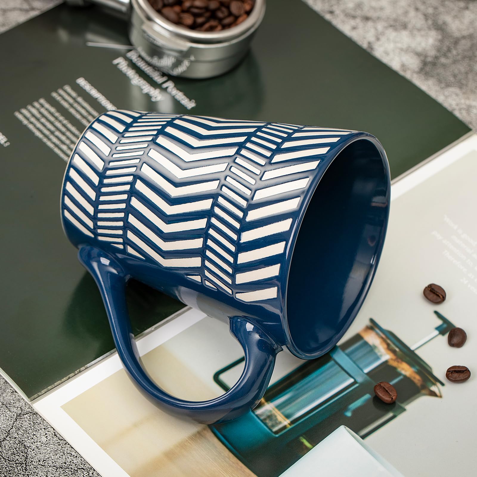 TuYines Kaffeetasse 500ml Aus Keramik – XXL Tasse Mit Chevron-Muster, Mikrowellen- & Spülmaschinengeeignet