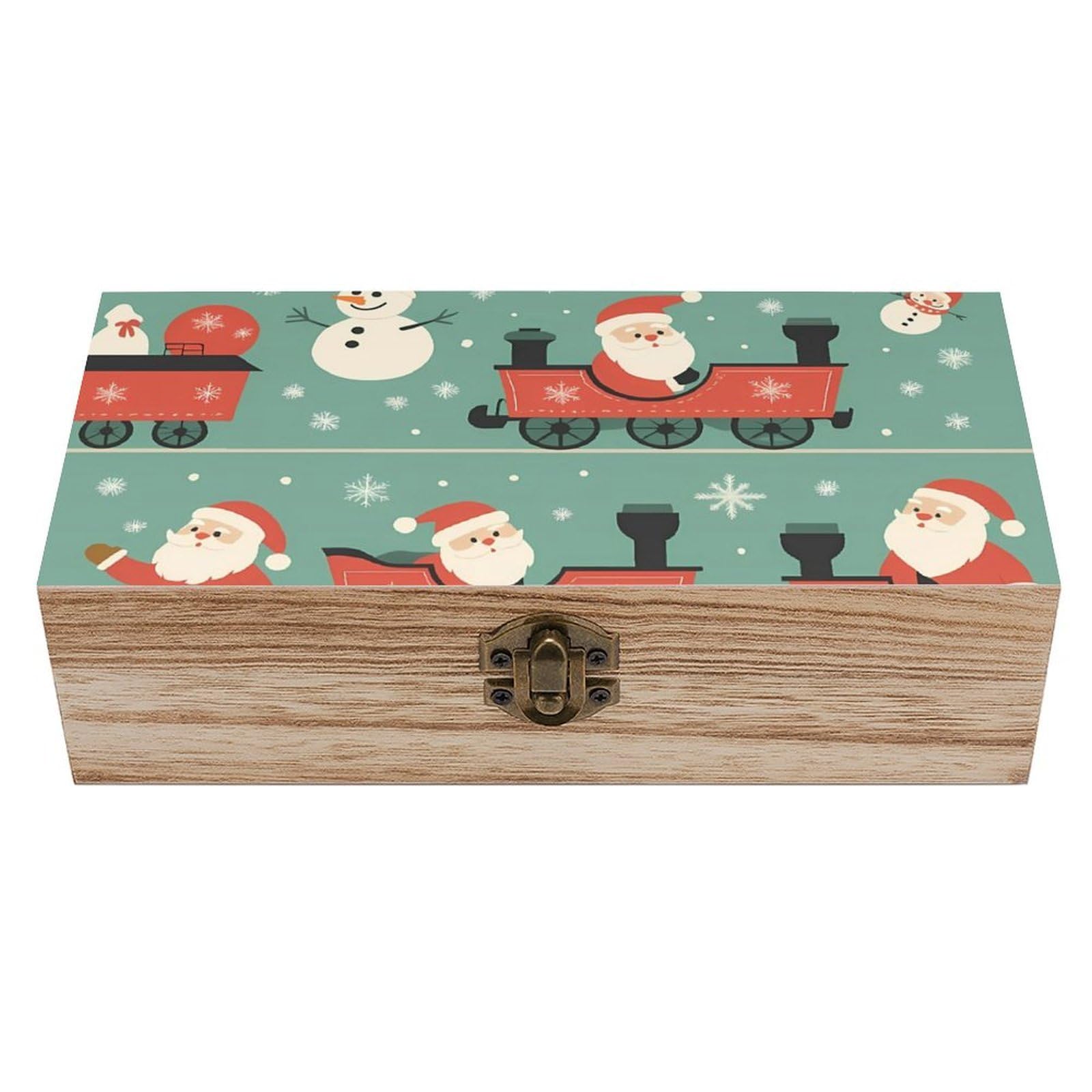 HLBSDM Christmas Santa Claus & Train Retro Wooden Storage Box Jewelry Art Gift Boxs Decorative Keepsake Boxes