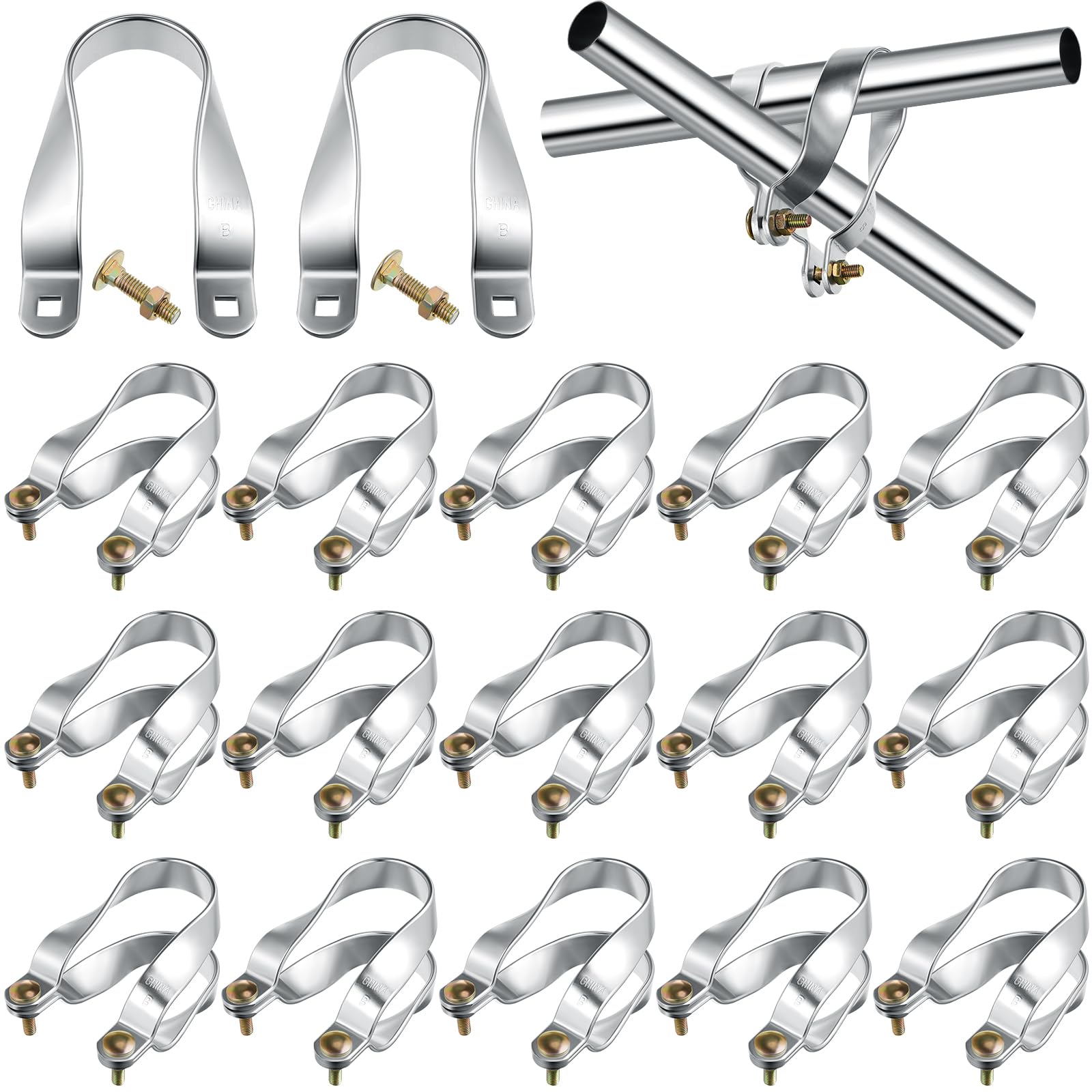 Tandefio 16 Pcs Cross Connector for Green House 1-3/8" x 1-5/8" Greenhouse Purlin Clamp Universal Aluminum Fence Brackets Pipe Clip Greenhouse Parts Accessories Tube Buckle for Farm Frame Fence