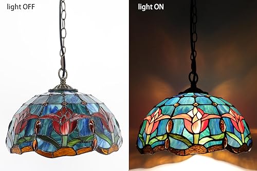 Miniatura 6 de Tiffany - Lámpara colgante con enchufe, lámpara colgante de vitrales de 12 pulgadas, cadena de 39 pulgadas, cable de 15 pies para sala de estar,
