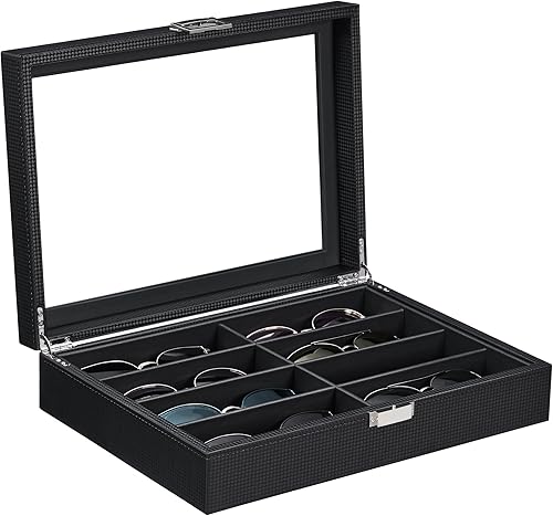 BEWISHOME Organizador de lentes de sol, organizador de lentes, funda de lentes de sol de 8 ranuras para hombres, caja de almacenamiento de anteojos