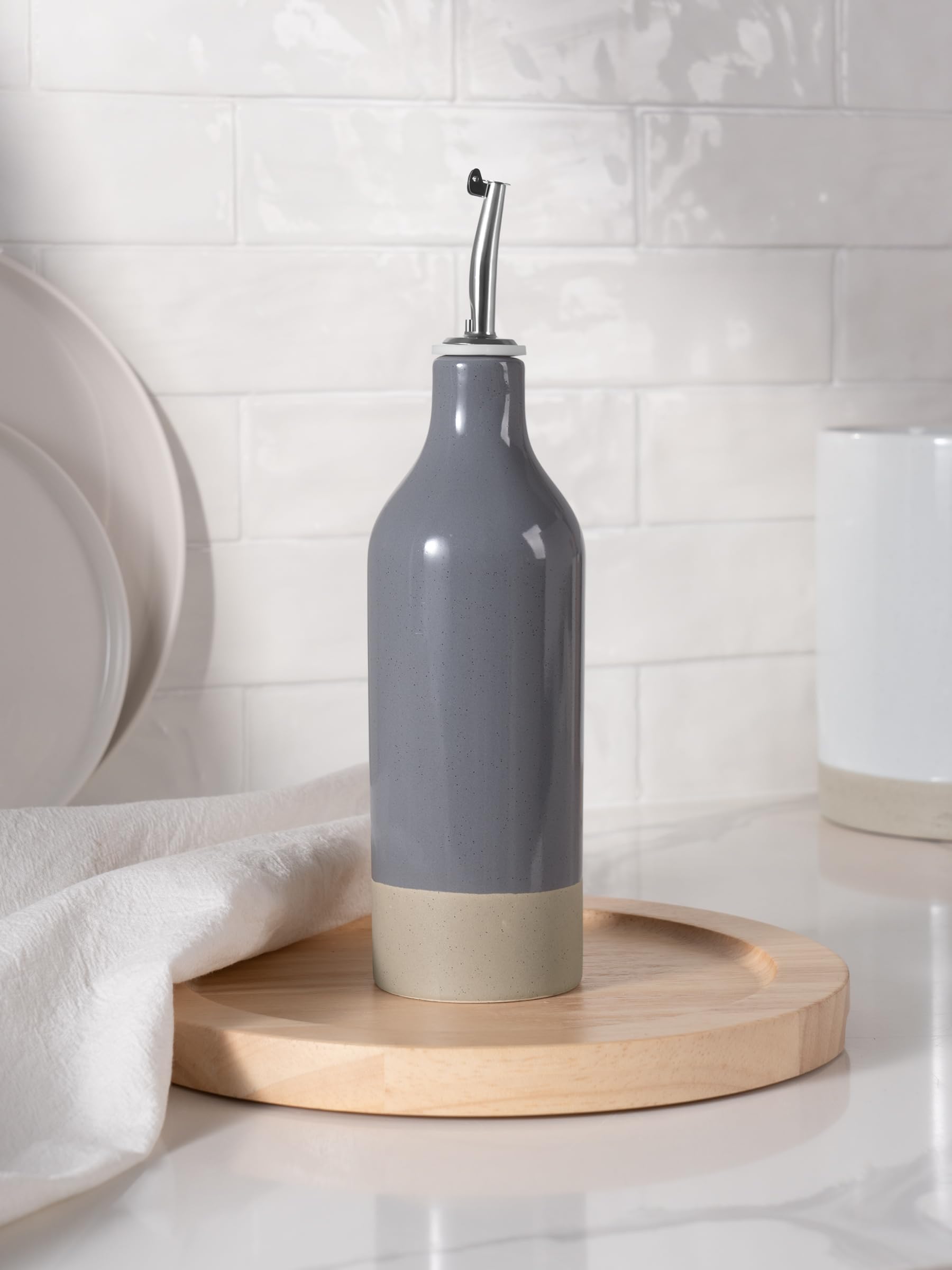 Distributeur d'huile en céramique anti-goutte pour en finir avec les bouteilles grasses