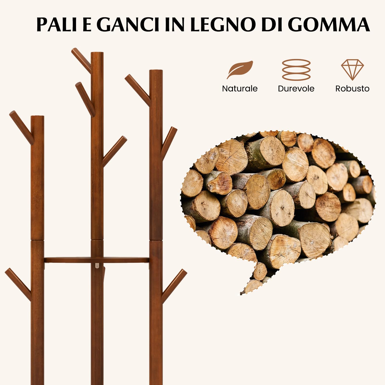 COSTWAY Attaccapanni Girevole a Forma di Albero, Appendiabiti con 3 Ripiani e 9 Ganci, Appendiabiti 167 cm per Ingresso Salotto Camera da Letto