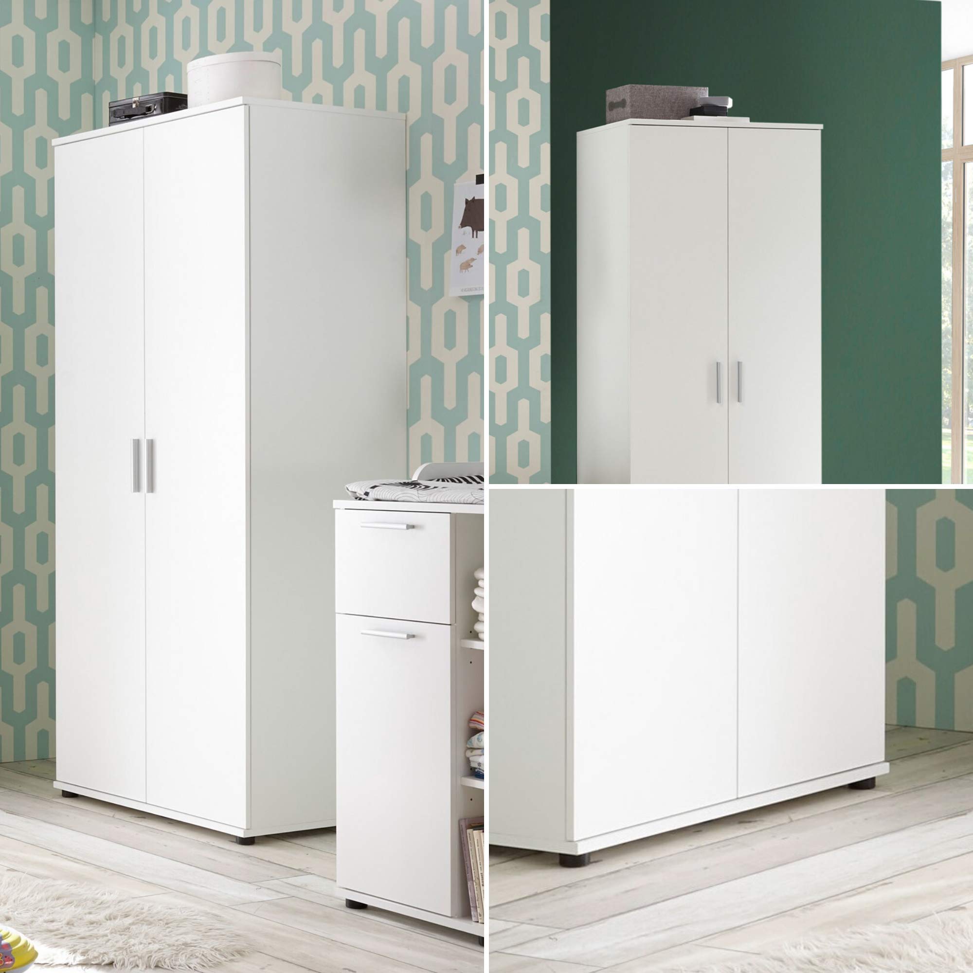 Stella Trading BIBO Eleganter Babyzimmer Kleiderschrank 2-türig 90 x 191 x 55 cm weiß