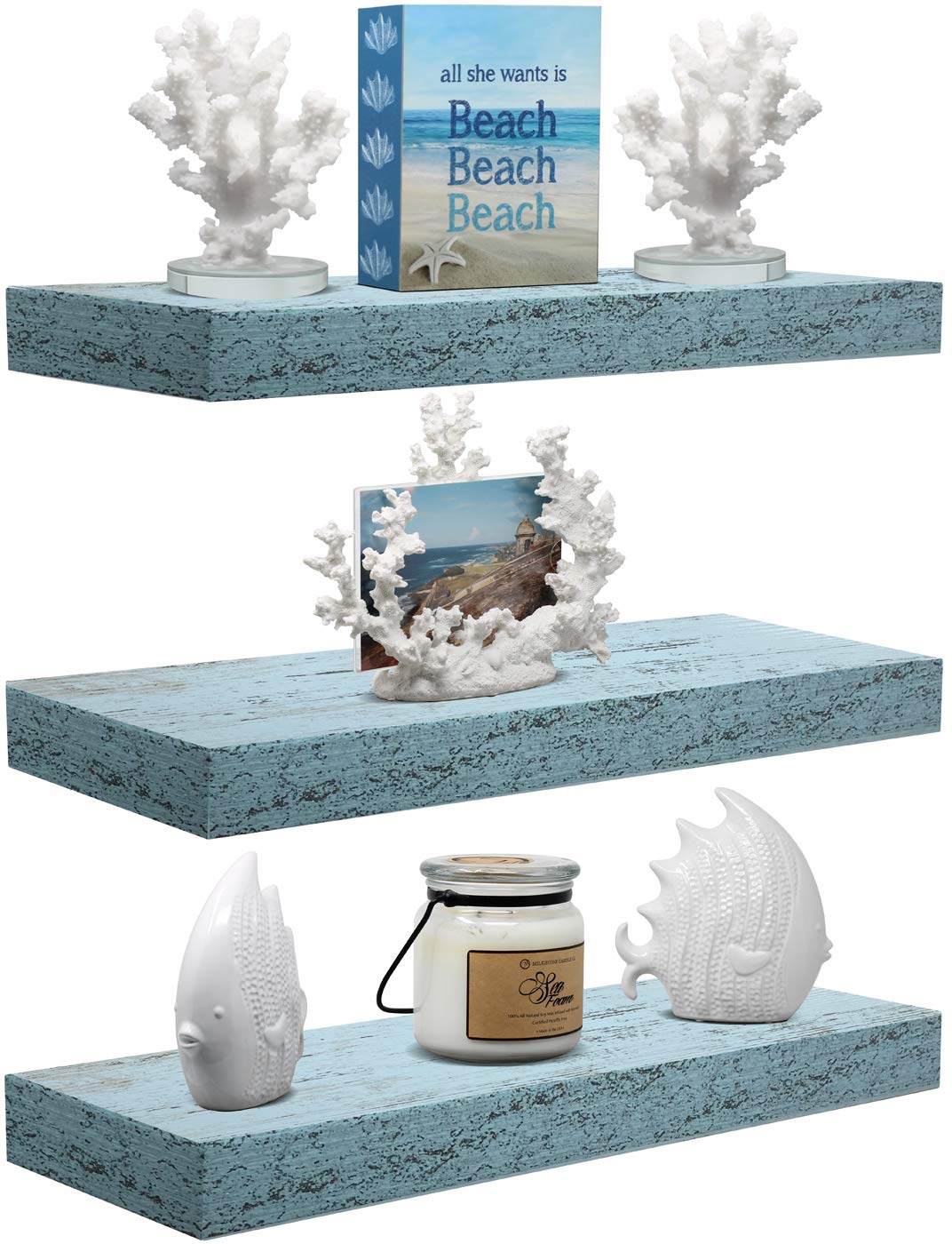 Buy Sorbus Floating Shelf Set Rustic Wood Coastal Beach Style Hanging