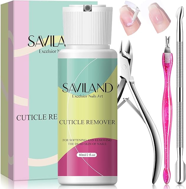 Saviland Cuticle Remover -60ML Cuticle Remover Cream with Cuticle Trimmer, Cuticle Nipper and Cuticle Pusher for Professional Nail Manicure