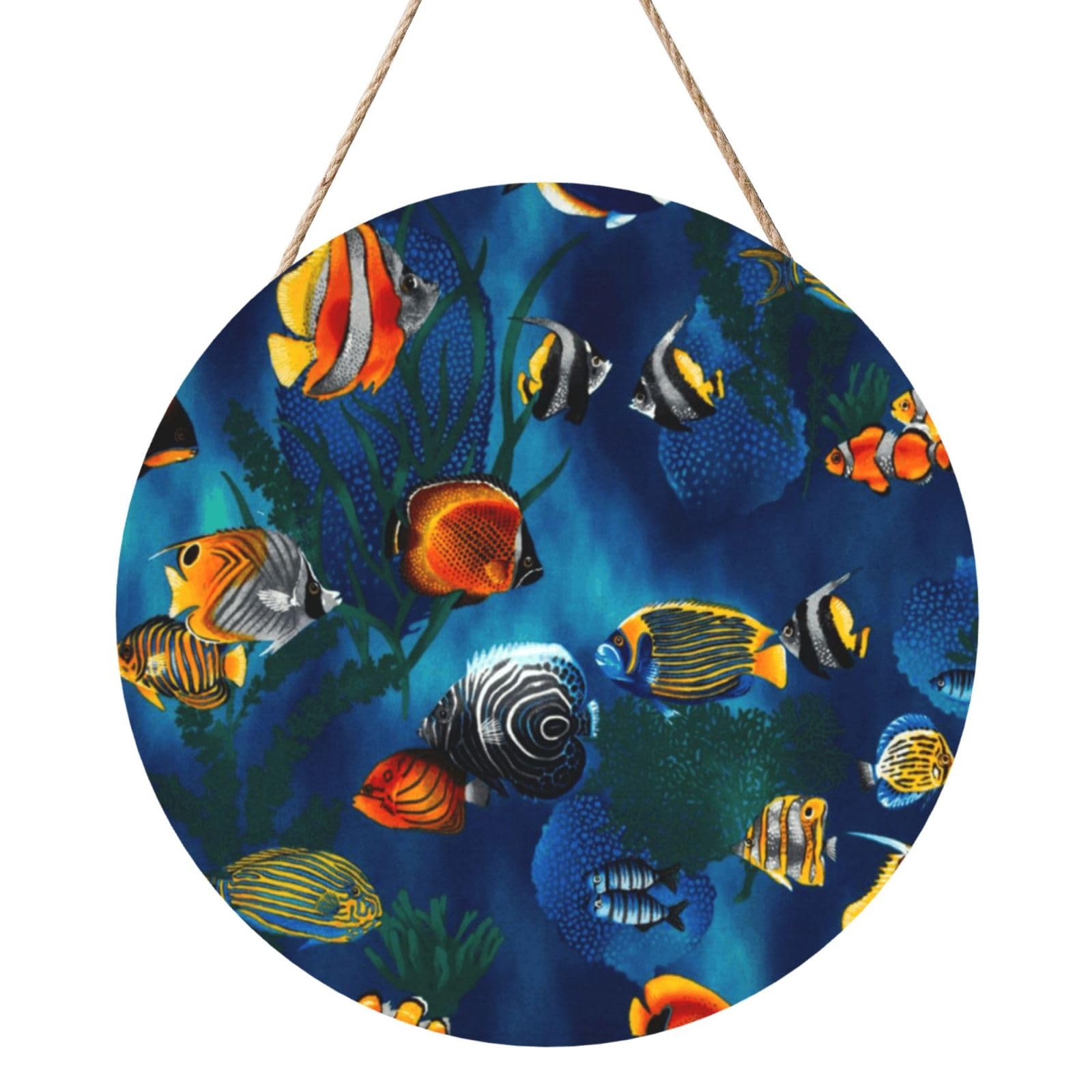 InOmak Sea Tropical Fish, Round Wood Panel Painting 12 in, Wall Hanging Painting For Home