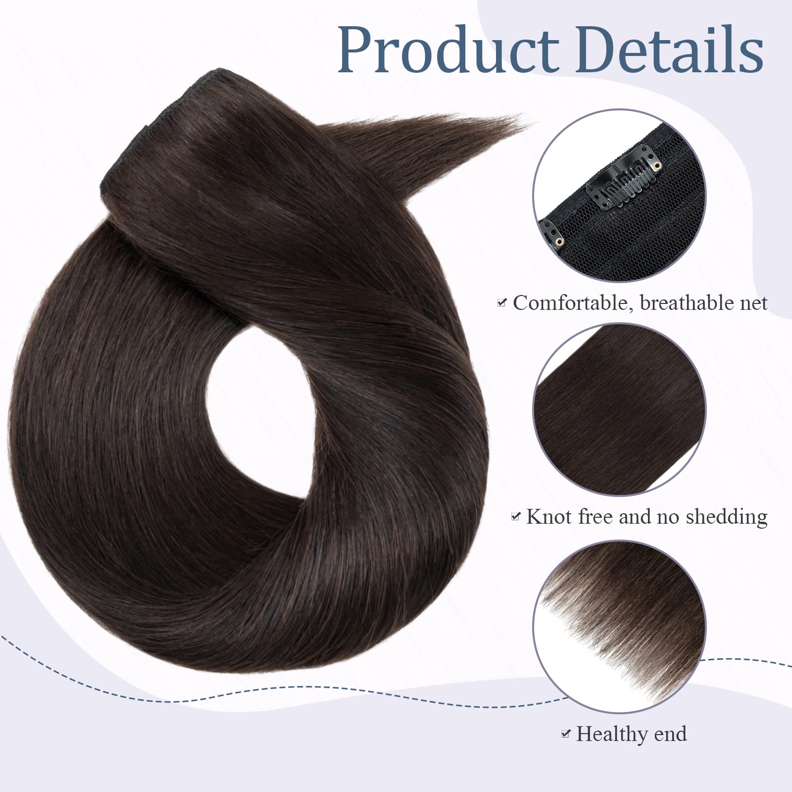 Extensiones de Cabello Natural Clip in Extensions Una Pieza 5 Clips Pelo Humano Liso Remy Hair Grueso 3/4 Cabeza Completa Postizos Pelucas Cortas 30cm(70g) #2 Marrón Oscuro — view 4