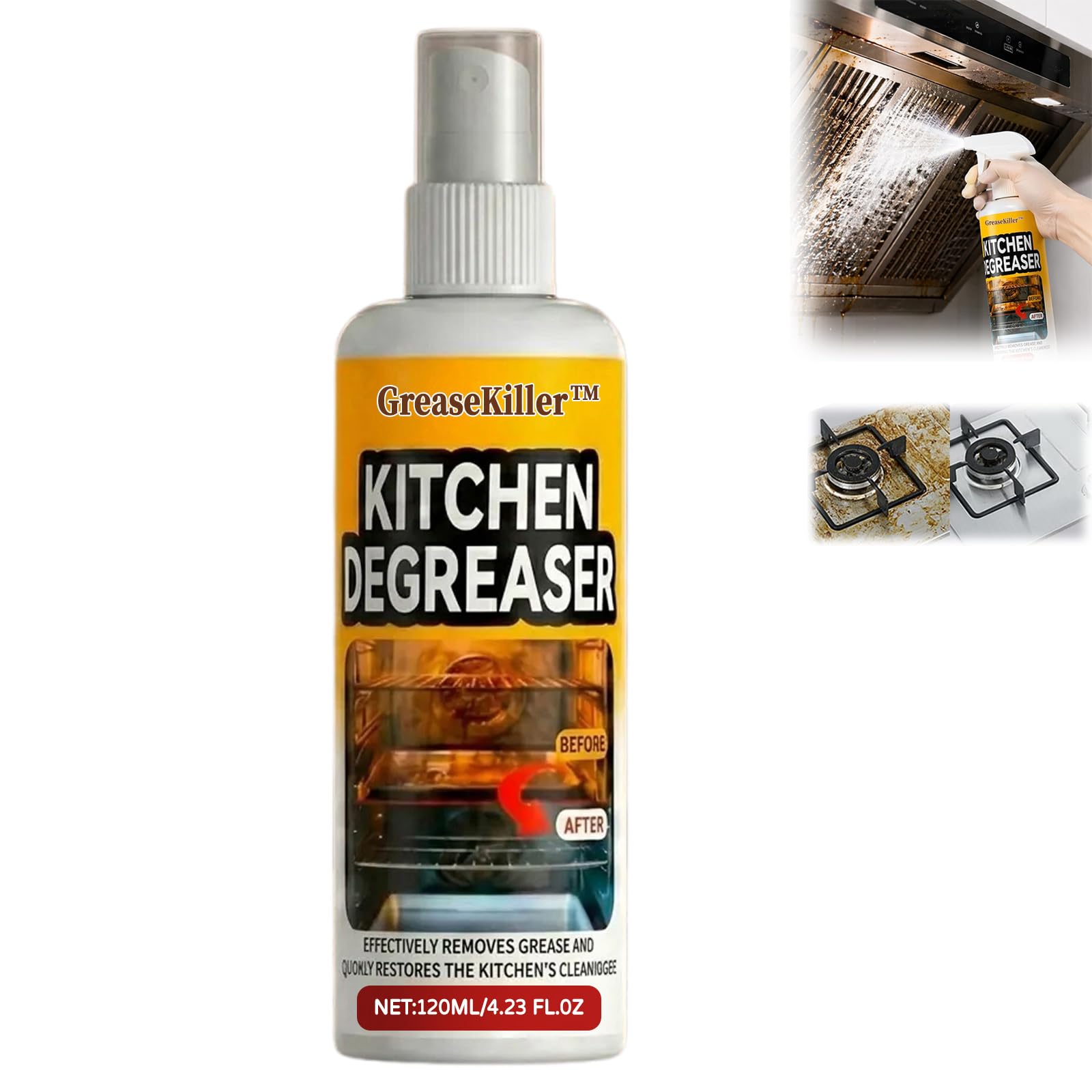 Grease Killer Spray, 2026 Neu Fast-Acting Heavy-Duty Grill Degreaser Spray, Biologisch Abbaubar, Kraftvoll Gegen Eingebranntes & Verkrustungen, Grillrost, Edelstahl, Gusseisen, Air Fryer (1 Flasche)