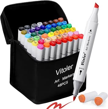 Vitoler Alcohol Markers,48 Colors Dual Brush Tip Art Marker