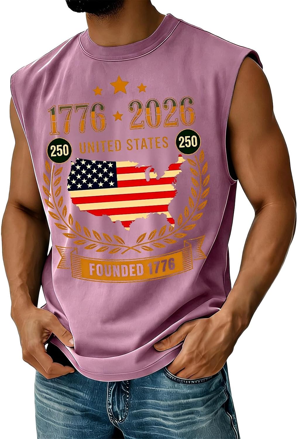 Mens 250th Anniversary USA Sleeveless Shirt 1776-2026 Graphic America Flag Patriotic Tank Tops 4th of July Tshirt