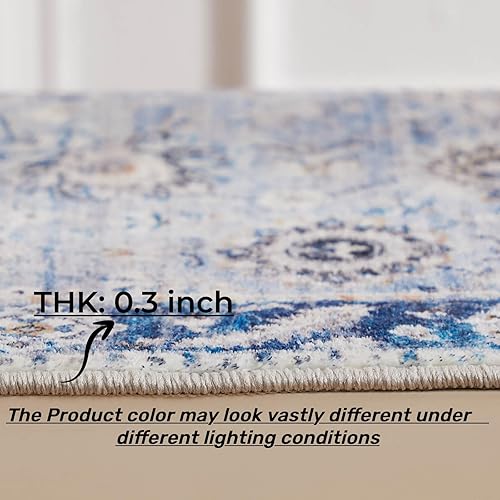 Miniatura 6 de Floralux Alfombras de pasillo de 2 x 6 pies, color azul, alfombras bohemias antideslizantes para pasillos de cocina, alfombras lavables para