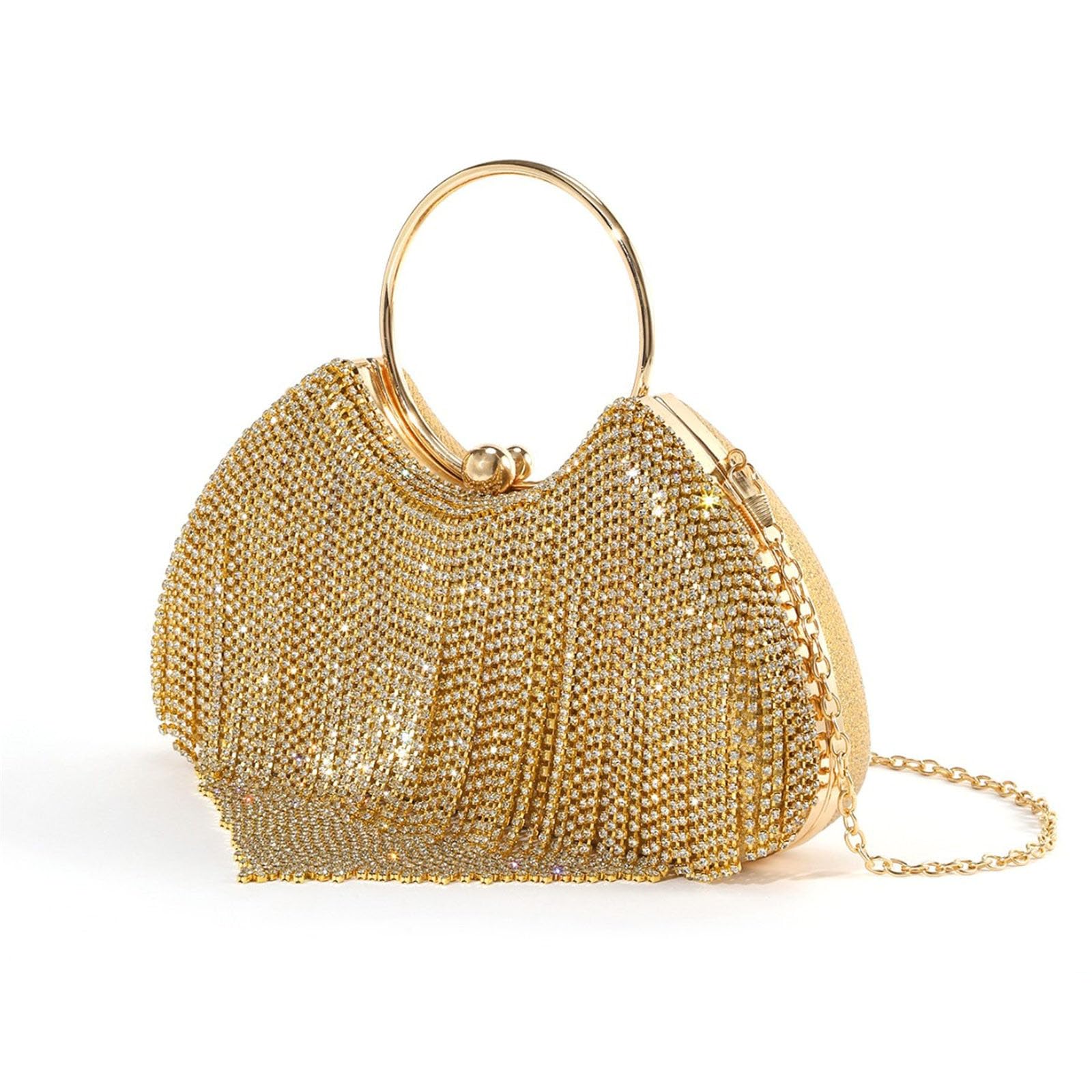 Xjdzineq Chain Strap Crossbody Bag Tassels Evening Handbag Rhinestones Banquet Wedding Purse for Party Women Evening