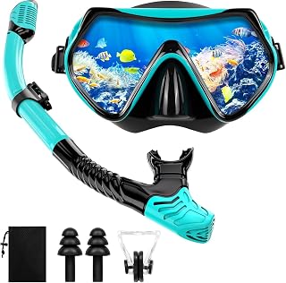 Masque de Plongée 180° Panoramique HD Réglable Adulte Bleu Noir