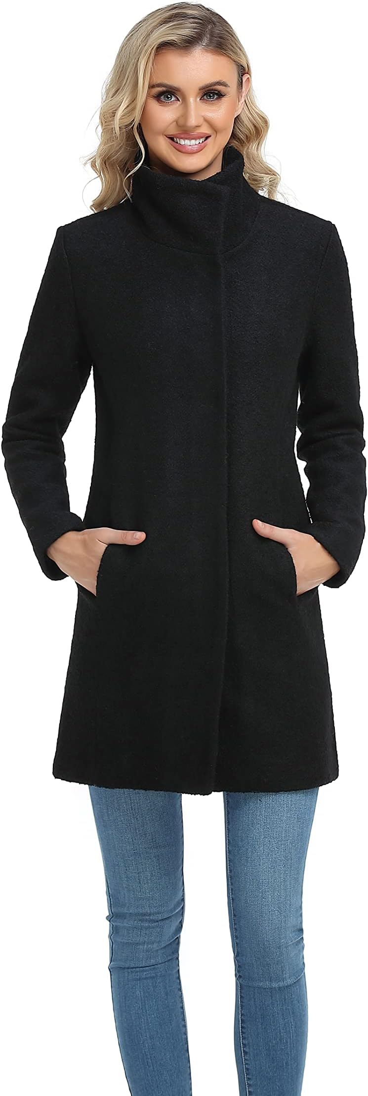 ODCOCDWomen's Elegant Solid Color Mid-Length Thicken Warm Wool Blend Coat