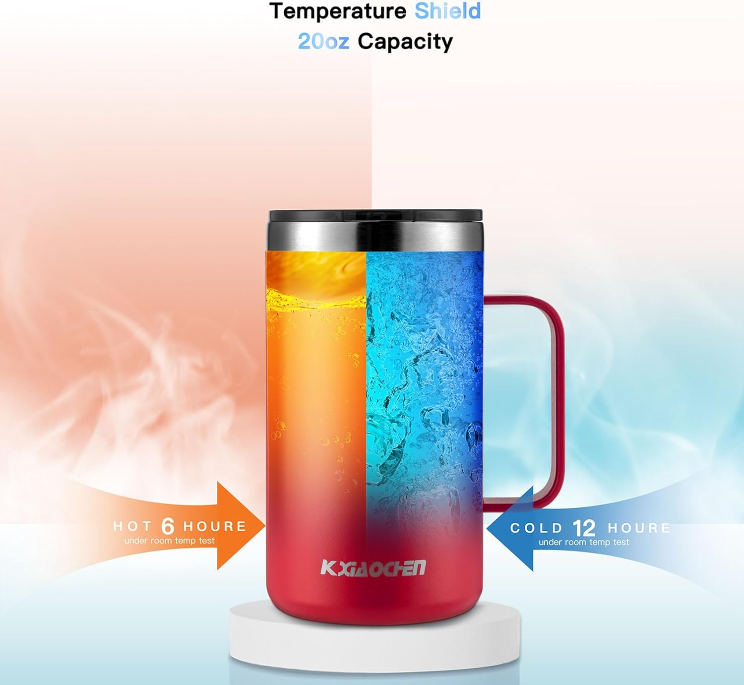 KXIAOCHEN 20oz Insulated Coffee Mug with Lid, Stainless Steel Coffee Cup, Double Wall Vacuum Coffee Tumbler with Handle, Premium Thermal Travel Coffee Mug (Red) - Image 4