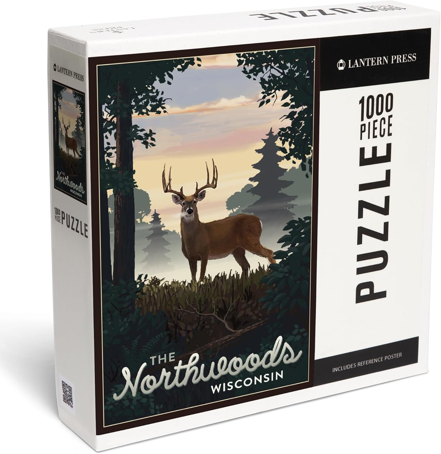 Lantern Press Northwoods, Wisconsin, Deer and Sunrise 1000 Piece Jigsaw Puzzle for Adults, Made in USA with Reference Poster