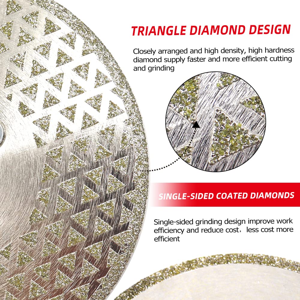 DT-DIATOOL Diamond Blade 4.5 Inch 2pcs for Cutting and Grinding Single Side Coated Electroplated Diamond Disc for Granite Marble