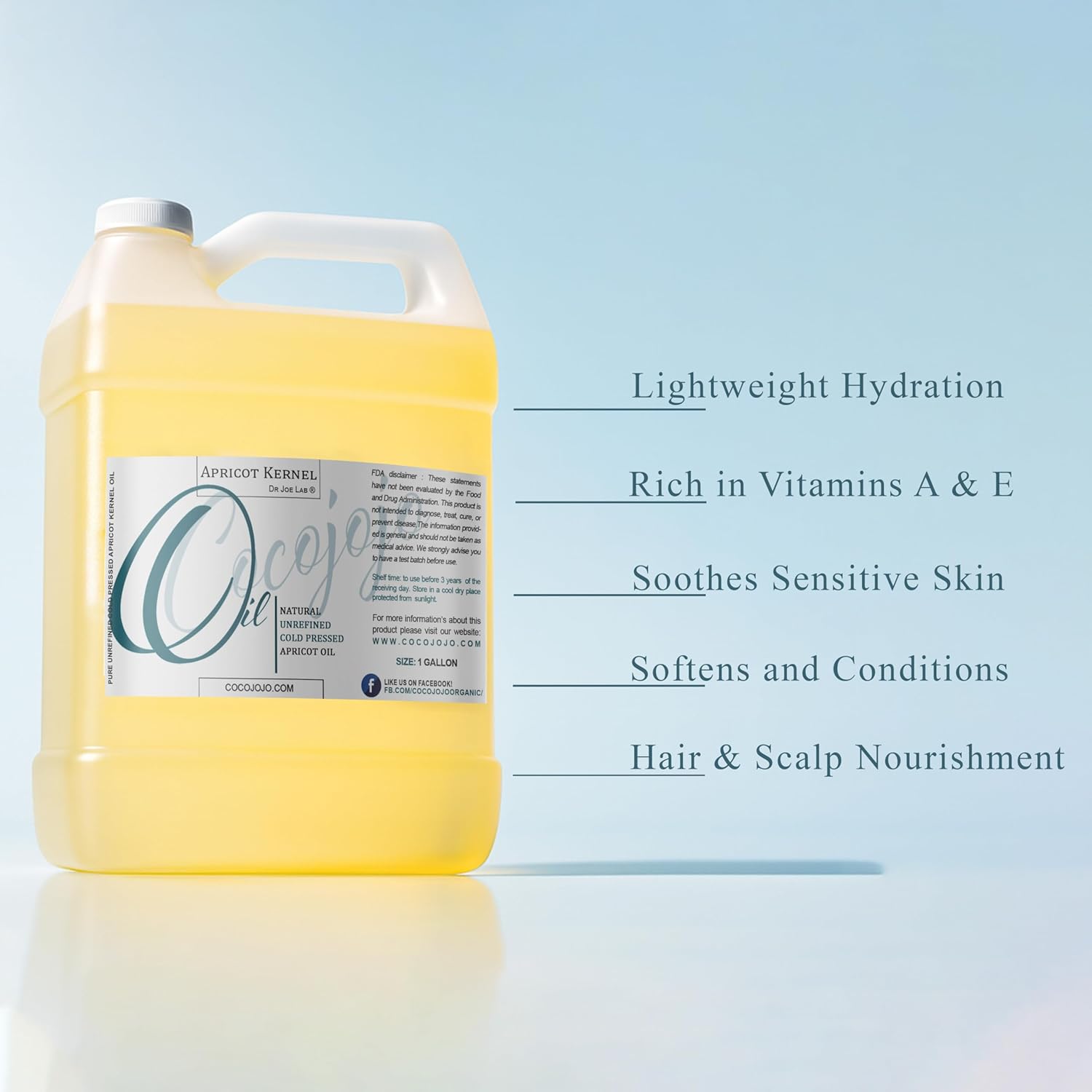 Dr Joe Lab Apricot Kernel Oil - Cold Pressed Unrefined Raw with Scent Pure Natural Moisturizing for Hair and Skin (1 Gallon) - Image 3