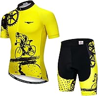 PSPORT Men's Short Sleeve Cycling Jersey Set with Gel Pad Bib Shorts - Breathable Road Bike Clothing