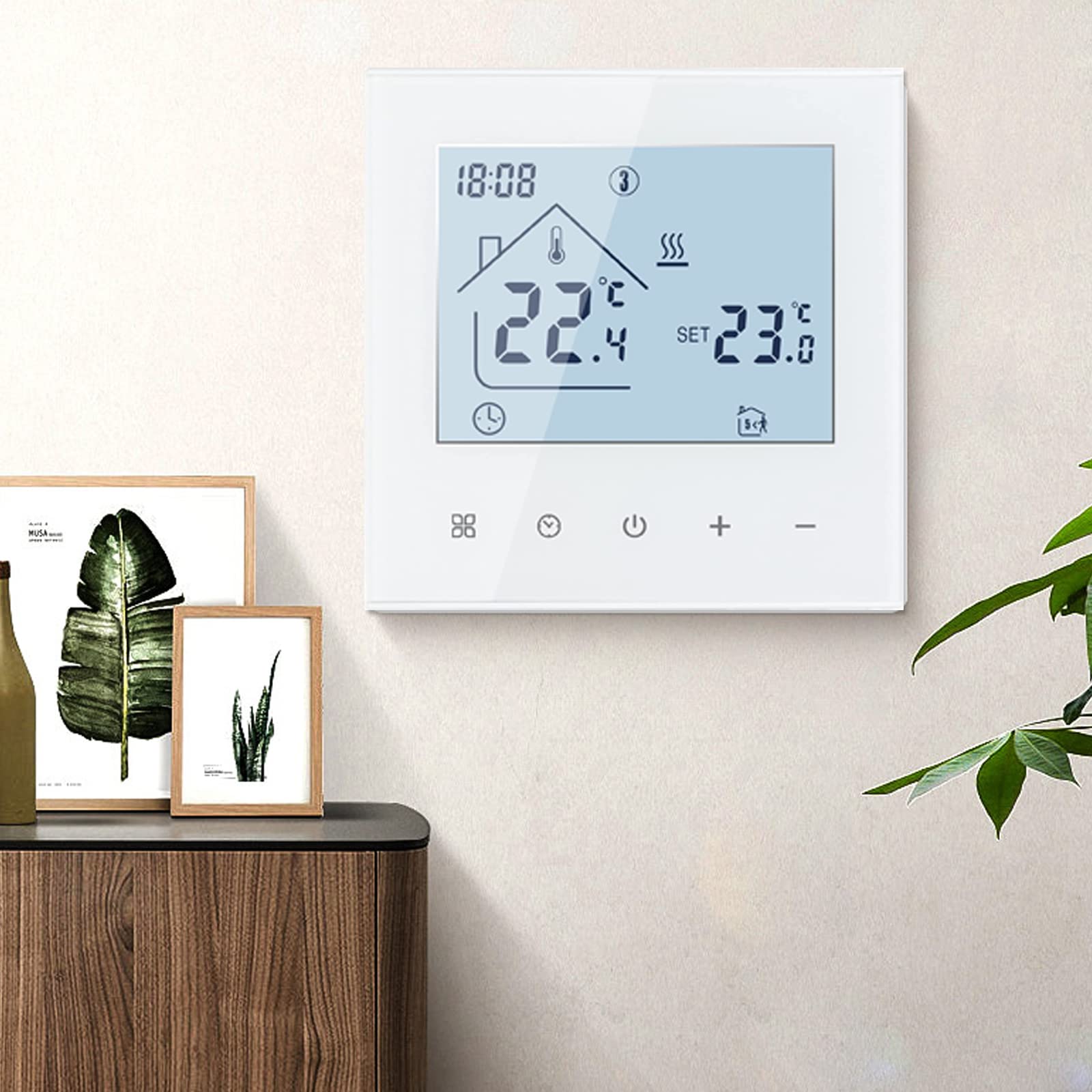 Termostato Digital para Habitaciones, Pantalla LED, regulador de Temperatura, programable semanalmente, para calefacción eléctrica por Suelo Radiante (Blanco,16 A)