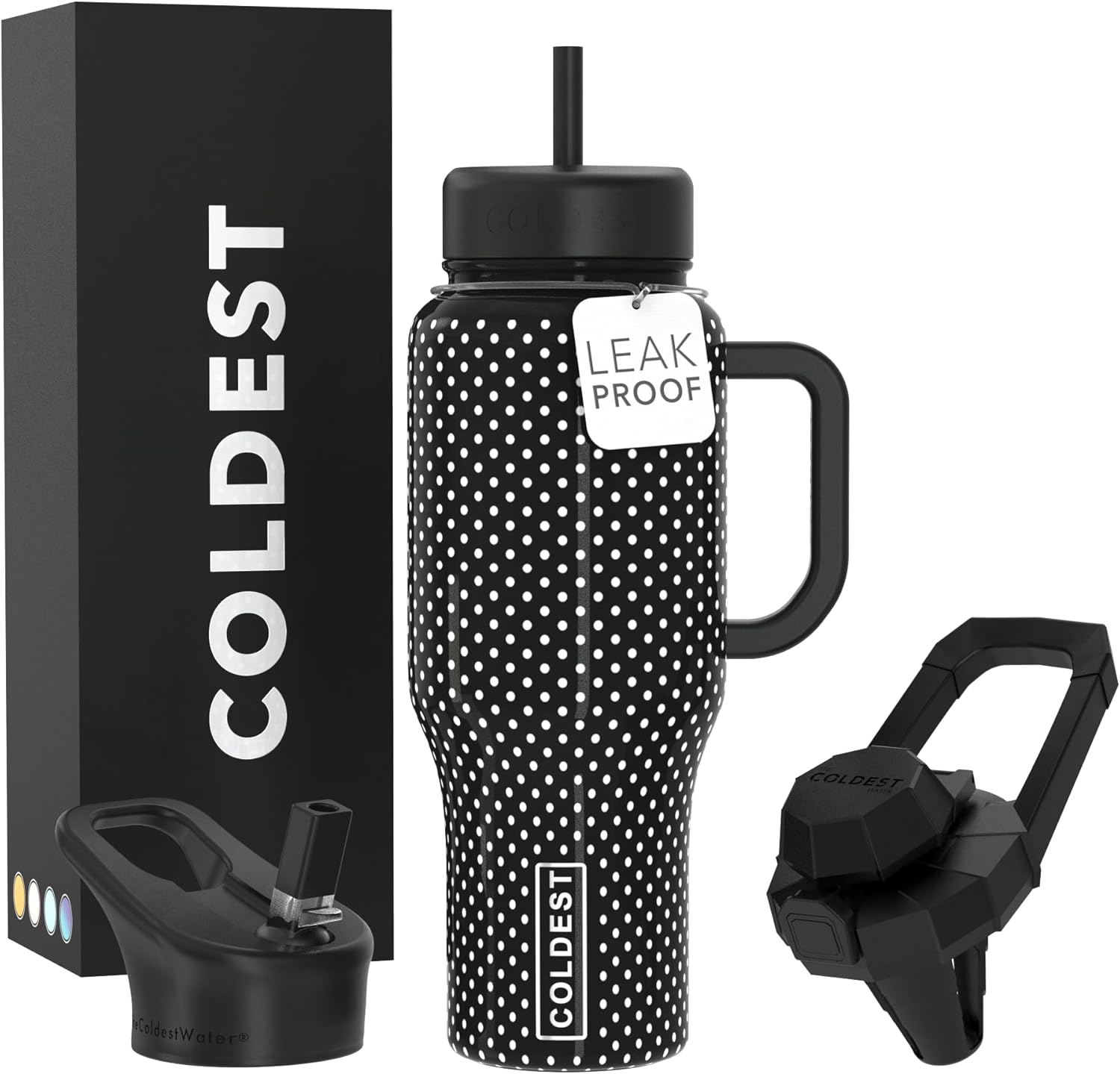Coldest Tumbler with Handle and Straw - 100% Spill Proof Tumbler with Straw (3 Lids) - Stainless Steel Insulated Leakproof Tumblers for Women & Men - 36 oz (Black Dress)