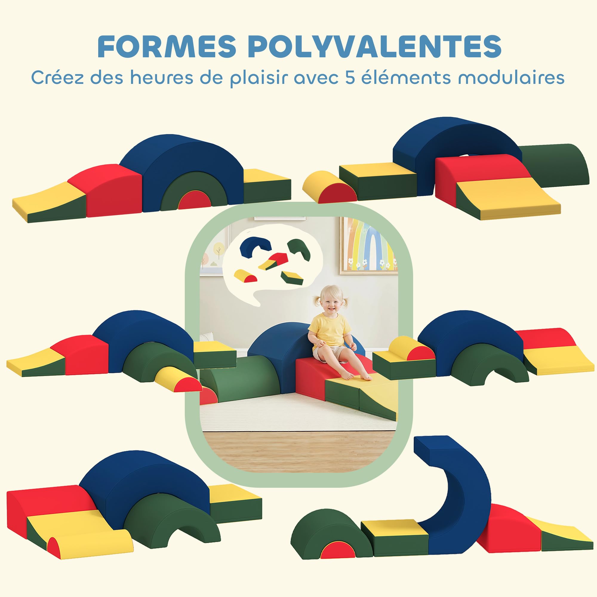 AIYAPLAY - Juego de motrices para bebé, 5 unidades, módulo de espuma EVA, multicolor | Cubierta de Recubrimiento de PU, Bloques de Espuma de Construcción, Juguetes Educativos, Niños en Edad Preescolar