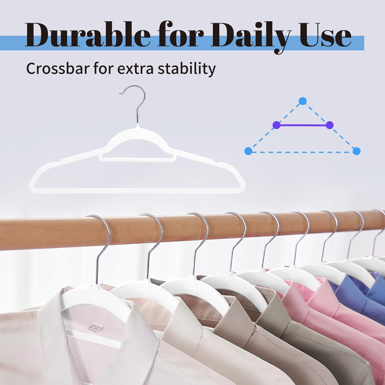 White Veet Hanrs, Space Saving Clothes Hanrs with Tie Bar,