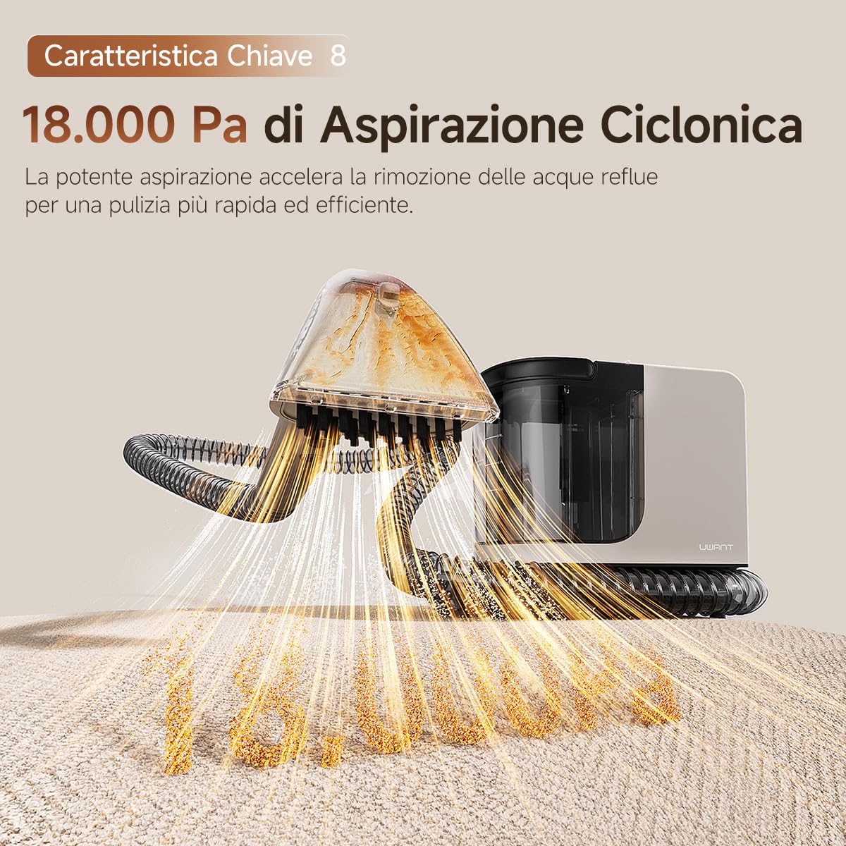 uwant Y200 Steam Lavamaterassi Lava e Aspira 1750W Lavatappeti E Divani Lava E Asciuga Igienizza 99.9% Pulitore a Vapore per Divani Tappezzerie, Tappeti 100°C Autopulizia 4 Testine