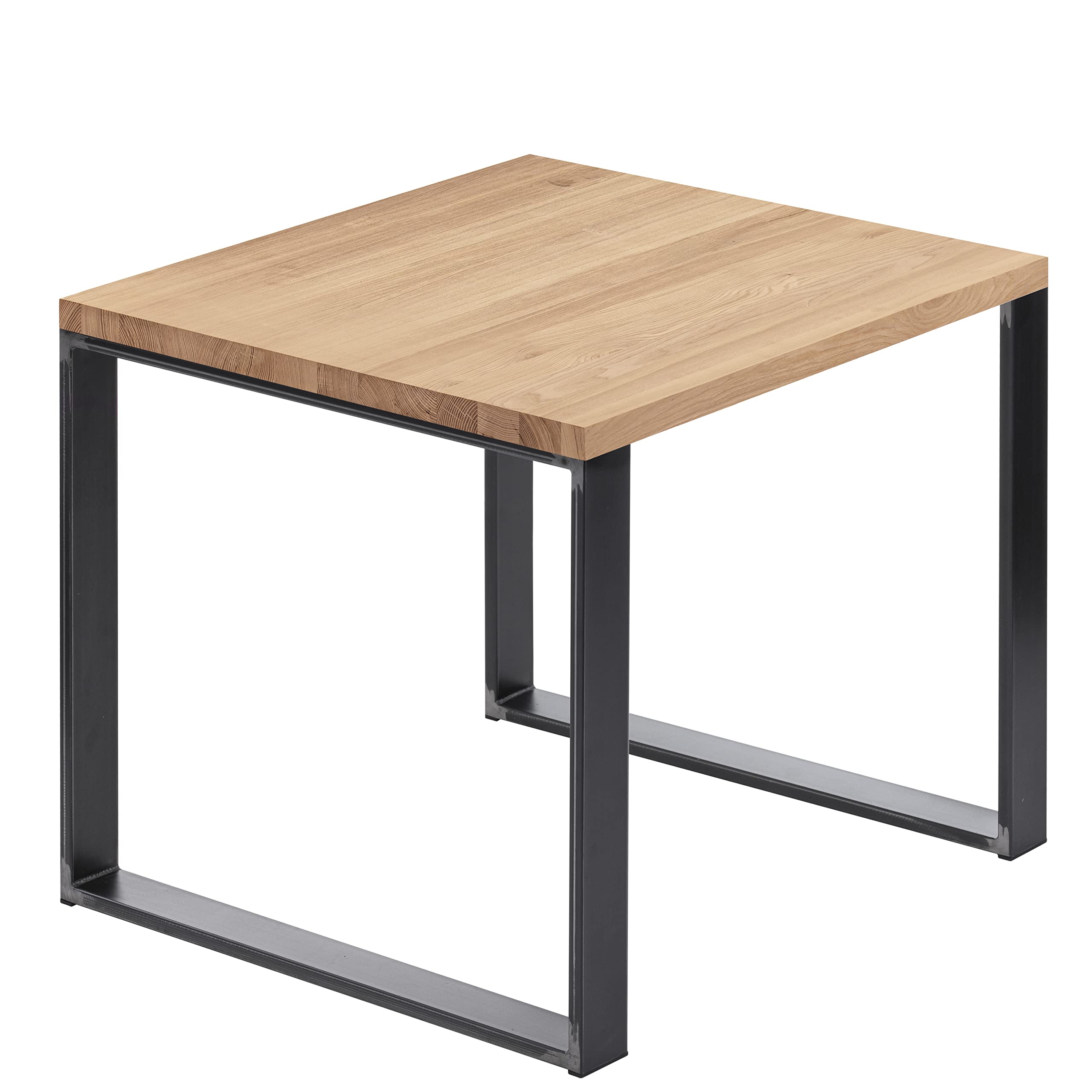 LAMO Manufaktur tavolino in legno con bordo dritto, tavolino da caffe, tavolo da cucina 60x60x76 cm (LxWxH), Modern, Frassino Naturale/acciaio grezzo laccato, LBG-01-A-002-0000M