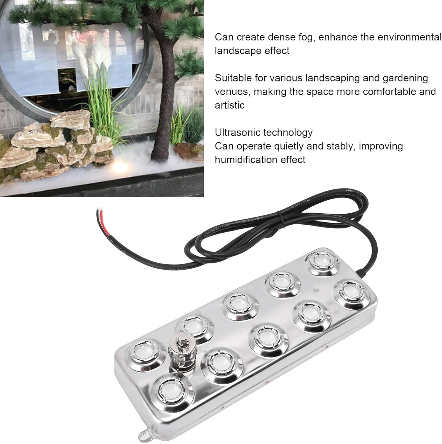 Ultrasonic Fogger, 10 Head Stainless Steel Mist Maker for Pond Landscape Rockery Pool