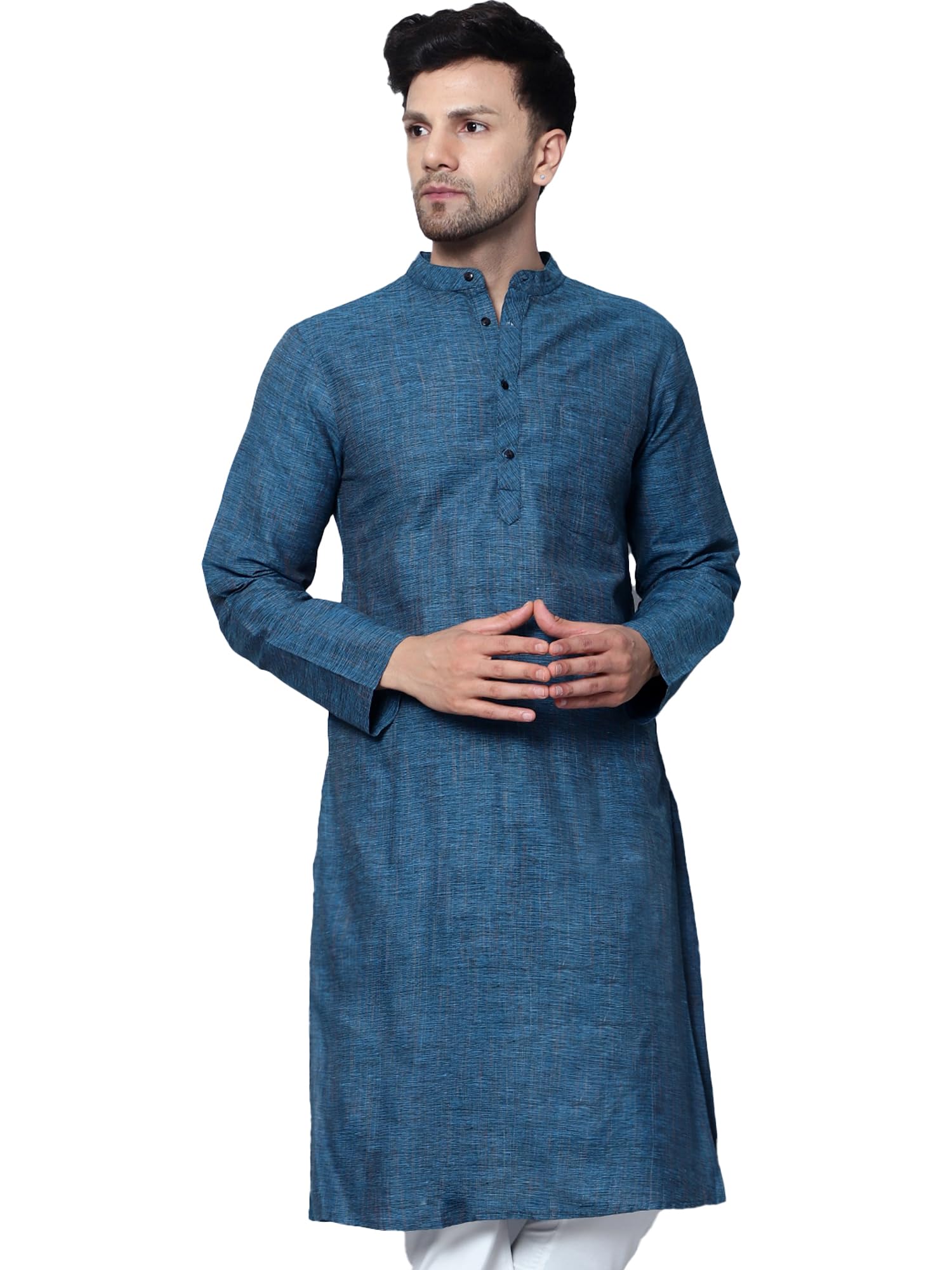 LATEST CHIKAN Men's Cotton Regular Textured Long Kurta Full Sleeves - Casual Ethnic Wear
