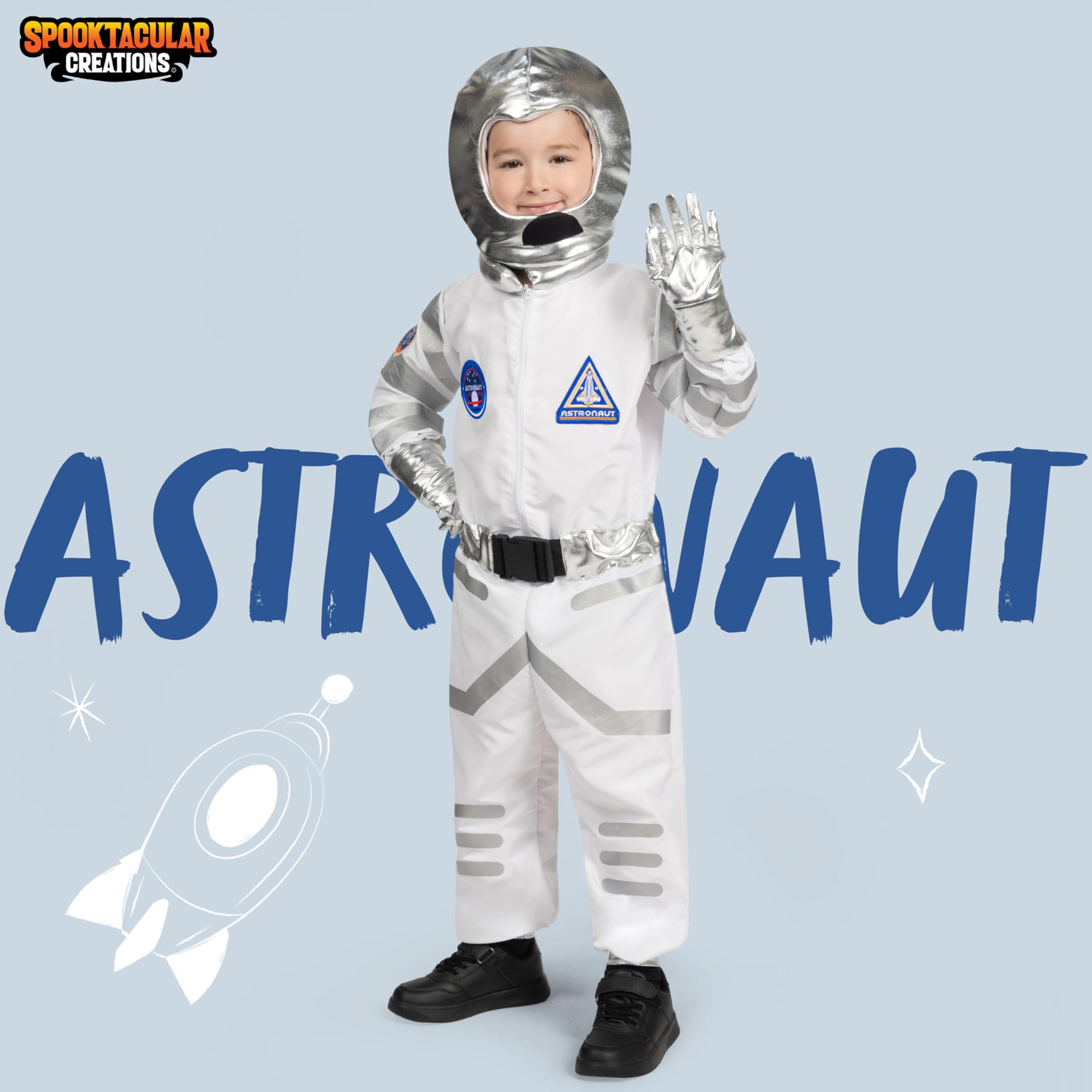 Spooktacular Creations Niebieski kostium astronauty z kaskiem dla dzieci, kombinezon kosmiczny, kostium astronauty NASA dla chłopców i dziewczynek, pretend Role Play Dress Up