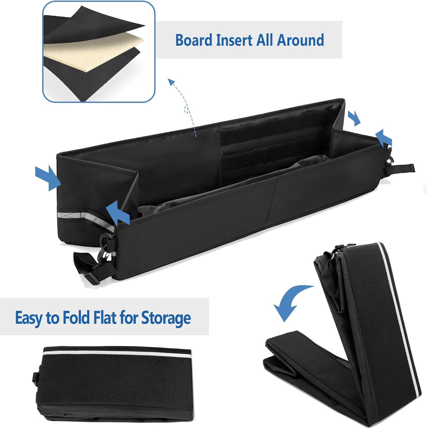 Under Seat Storage Box for Trucks, Tool Organizer with Removable Bottom Board, 2 Side Handles and Hook Snap Fix Strap, Black