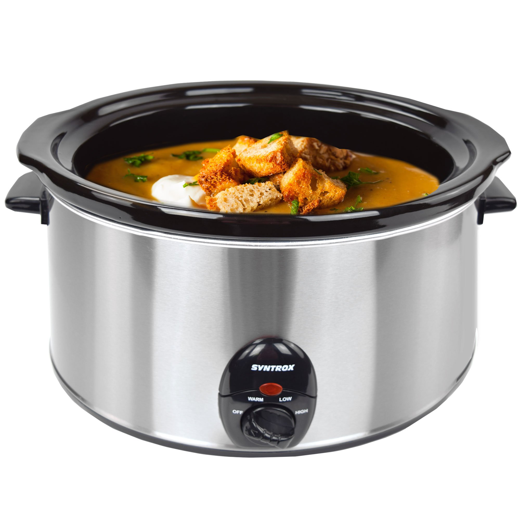 Syntrox Germany Slow Cooker Schongarer 5,6 Liter mit Warmhaltefunktion, Glasdeckel und robuster Keramikschüssel 320 Watt