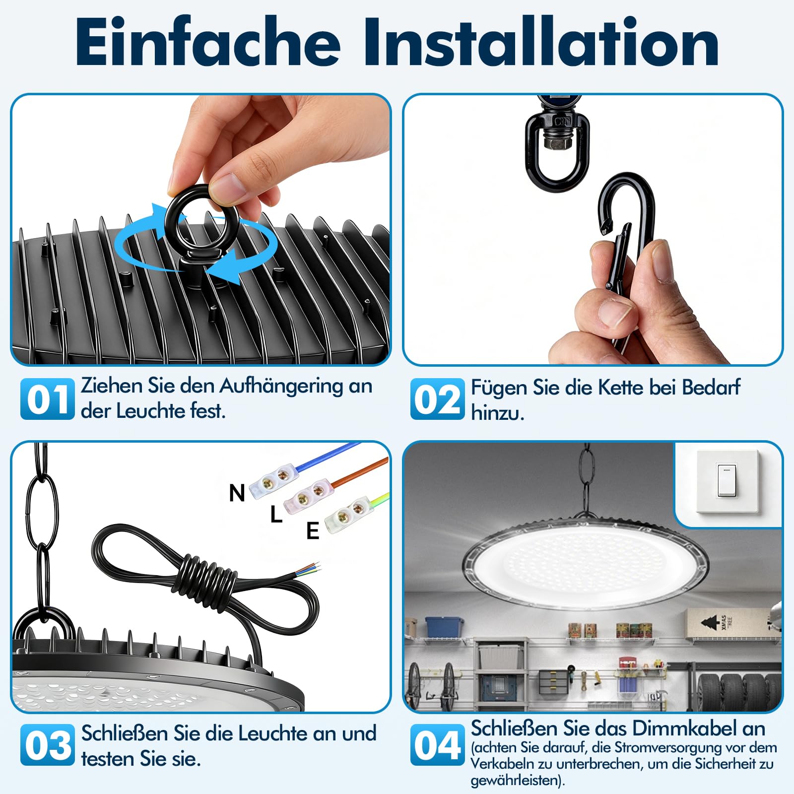 10 Stück LED Hallenstrahler 200W, 100lm/W, 20.000lm, 6500K, v, IP65 Wasserdichte LED Werkstatt Deckenleuchte für Fabriken,Garage,Lagerhaus