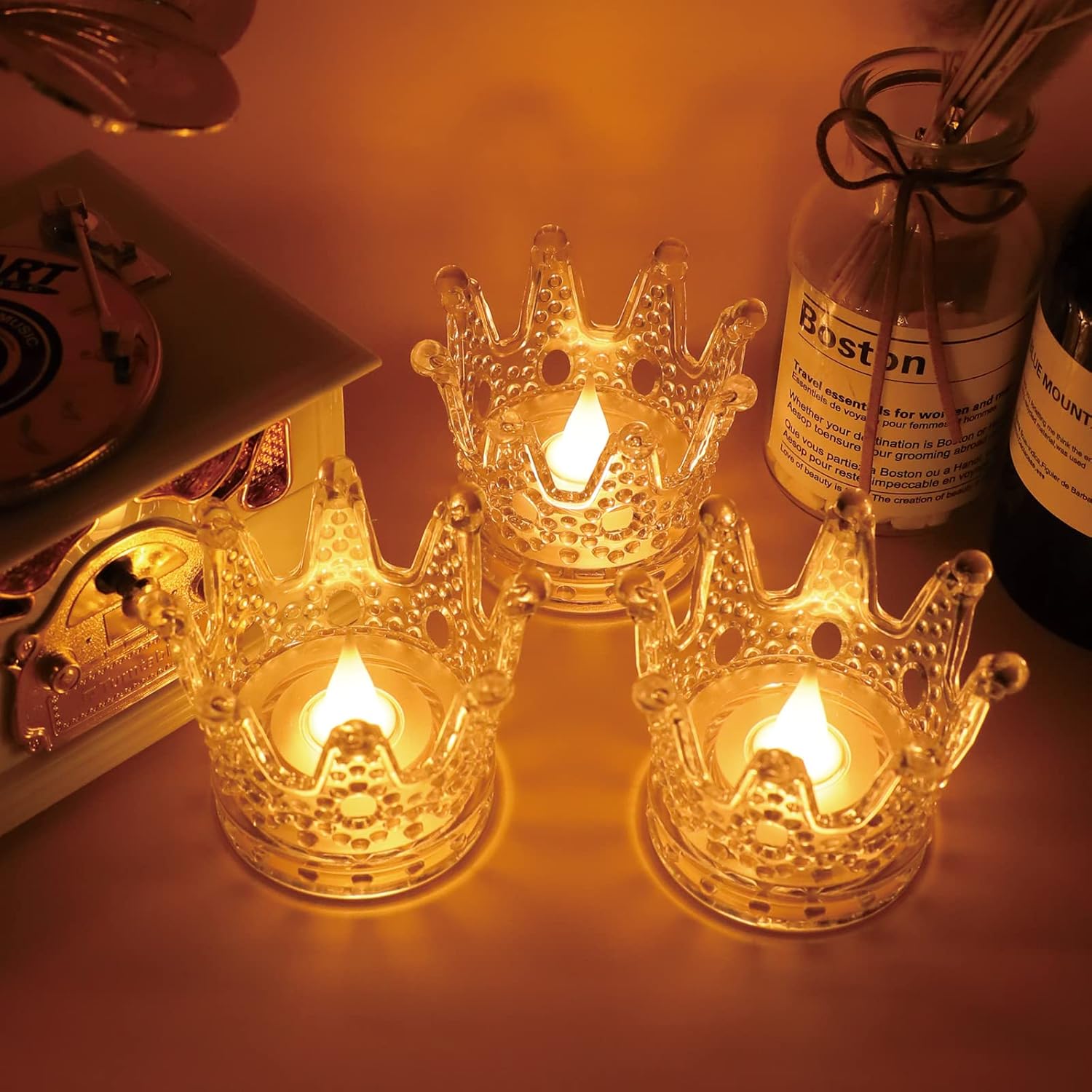WIOSOUL Crown Candle Lights Flameless Tea Lights 6 Pack Crown Tea