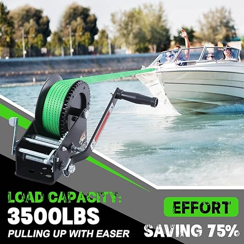 Miniatura 11 de Cabrestantes de barco para remolques, cabrestante de barco de 1600 libras con correa de 33 pies, cabrestante de mano resistente con trinquete de 2