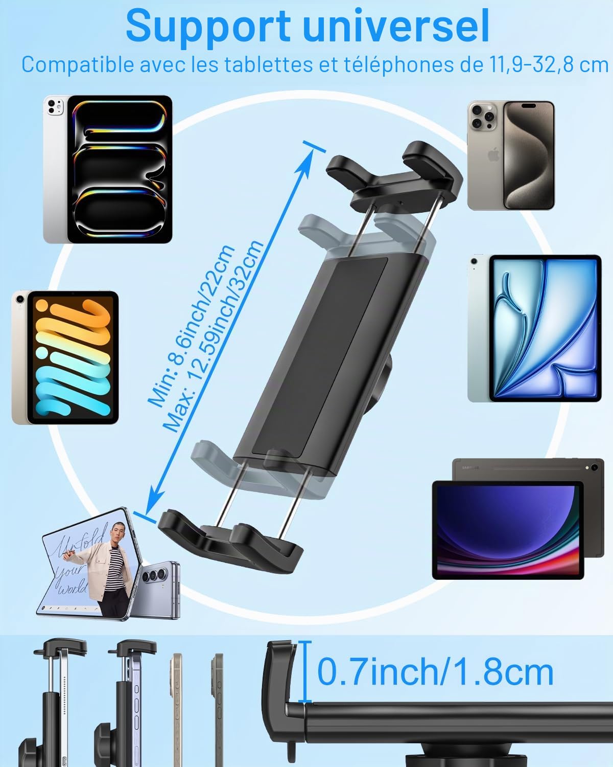 Support Tablette Tesla Model Y/3, [Tête Métallique] Support de iPad Appuie Tete Tesla Model Y, Support Tablette Tesla Model 3 Siège Arrière pour iPad Pro Air Mini, 4-12.9" Téléphone