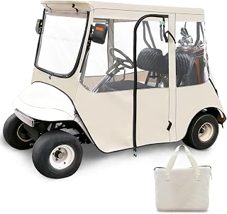 Golf Cart Deluxe Driving Enclosure 2 Passengers Fits EZGO TXT & RXV Golf Cart, Fits Short Roof 40.94" W and 59.05" L, Clear Window with Door Zippers 600D Heavy Duty Drivable Rain Covers