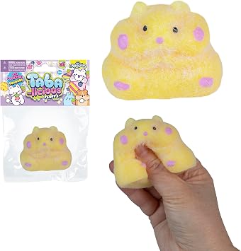 ORB Tabalicious Fluffs TABA Squishy Hamster Yellow - Fuzzy, Flocked, Cute Animal TABA Squishies Toys - Soft, Sticky Stress Ball Fluff Toys - Kawaii Sensory and Fidget Toys and Gifts Kids and Adults