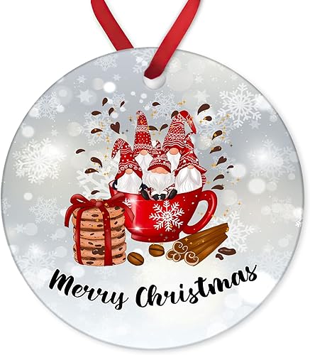 ArogGeld Adorno redondo de cerámica con diseño de gnomo de Navidad, recuerdo de porcelana plana, árbol de Navidad, vacaciones, decoración de fiesta,